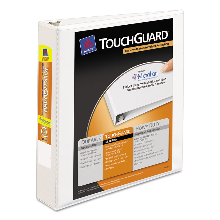 Picture of Touchguard Antimicrobial View Binder w/Slant Rings, 1 1/2" Cap, White