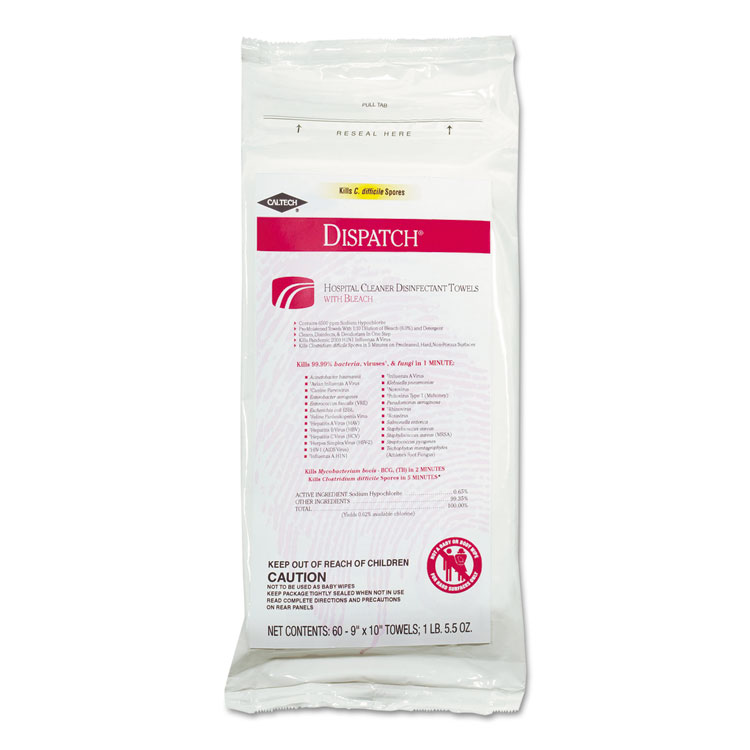 Picture of Dispatch Cleaner Disinfectant Towels with Bleach, 9 x 10, 60/Pack, 12 Pks/Carton