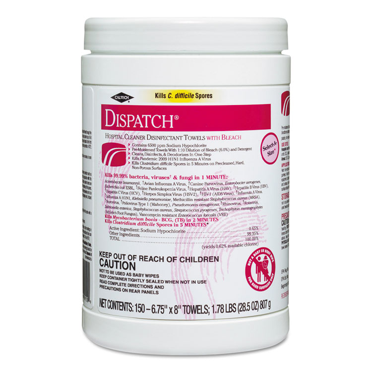 Picture of Dispatch Cleaner Disinfectant Towels, 6 3/4 x 8, 150/Can, 8 Canisters/Carton
