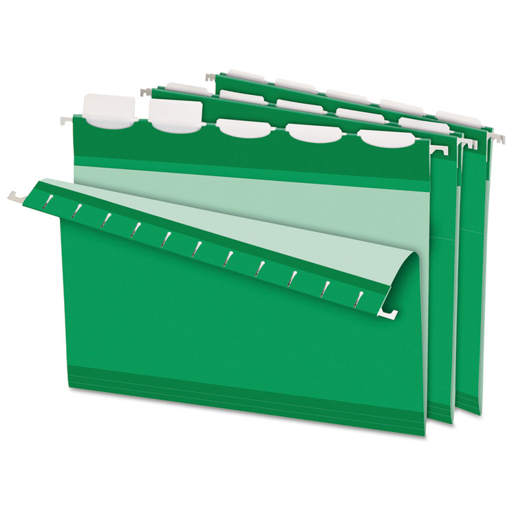 Picture of Colored Reinforced Hanging Folders, 1/5 Tab, Letter, Bright Green, 25/Box