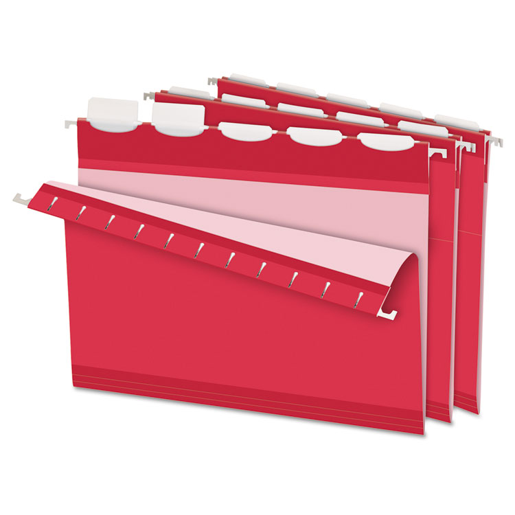 Picture of Colored Reinforced Hanging Folders, 1/5 Tab, Letter, Red, 25/Box