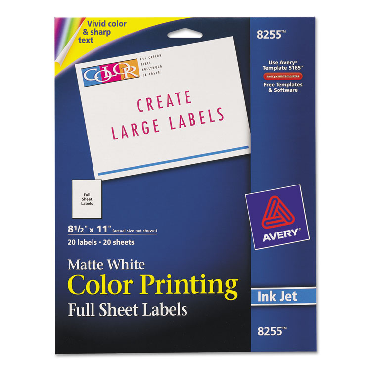 Picture of Full-Sheet Vibrant Color-Printing Labels, 8 1/2 x 11, Matte White, 20/Pack