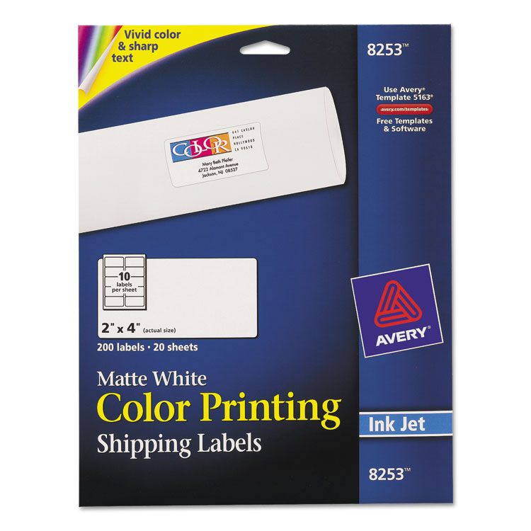 Picture of Vibrant Color-Printing Shipping Labels, 2 x 4, Matte White, 200/Pack
