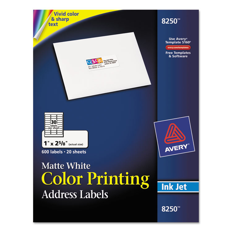 Picture of Vibrant Color-Printing Address Labels, 1 x 2 5/8, Matte White, 600/Pack