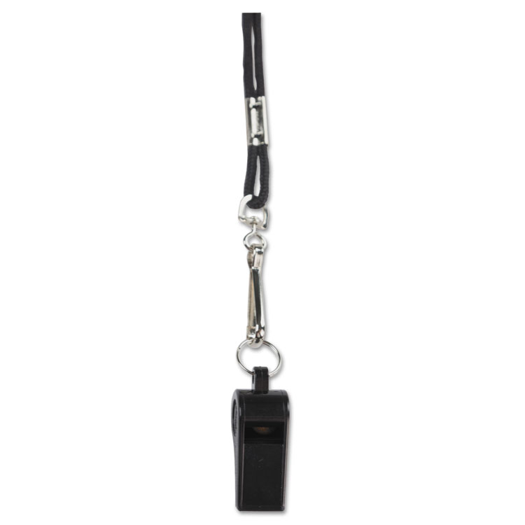 Picture of Sports Whistle with Black Nylon Lanyard, Plastic, Black