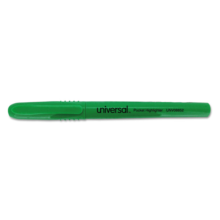 Picture of Pocket Clip Highlighter, Chisel Tip, Fluorescent Green Ink, Dozen