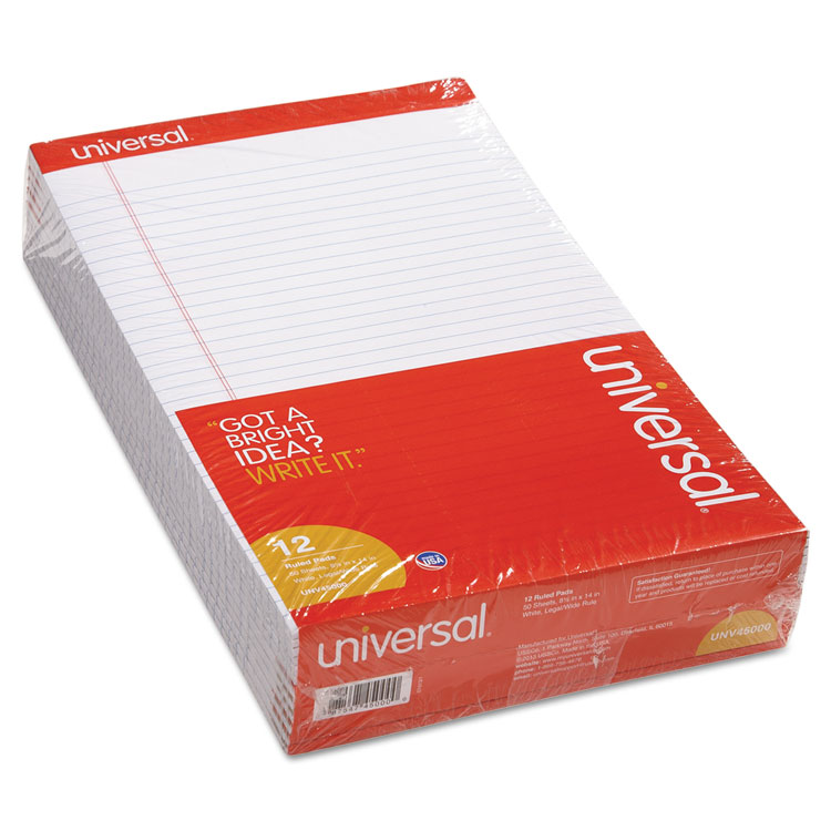 Picture of Perforated Edge Writing Pad, Wide/Margin Rule, Legal, White, 50 Sheet, Dozen
