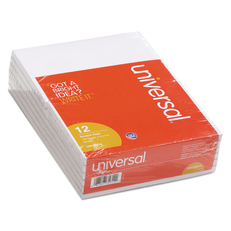 Picture of Scratch Pads, Unruled, 4 x 6, White, 100 Sheet Pads, 12 pack
