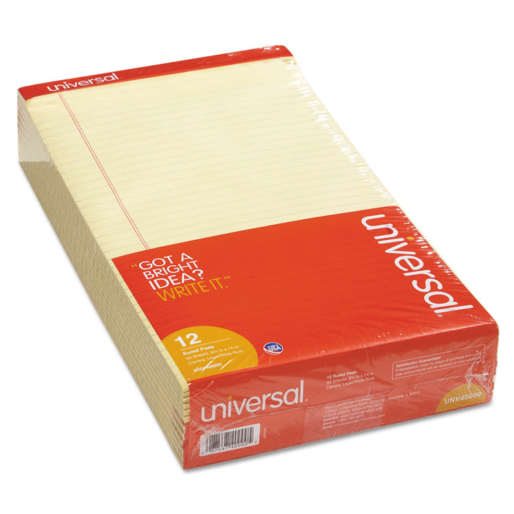 Picture of Perforated Edge Writing Pad, Legal/Margin Rule, Legal, Canary, 50 Sheet, Dozen