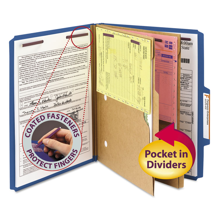 Picture of Pressboard Classification Folders, 2 Pocket Dividers, Letter, Dark Blue, 10/Box