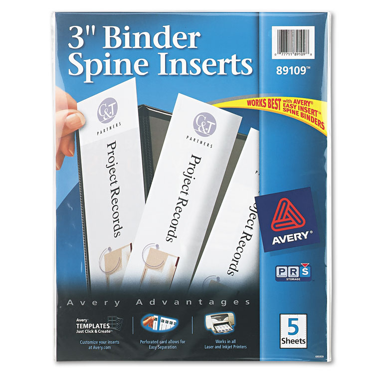 Picture of Binder Spine Inserts, 3" Spine Width, 3 Inserts/Sheet, 5 Sheets/Pack