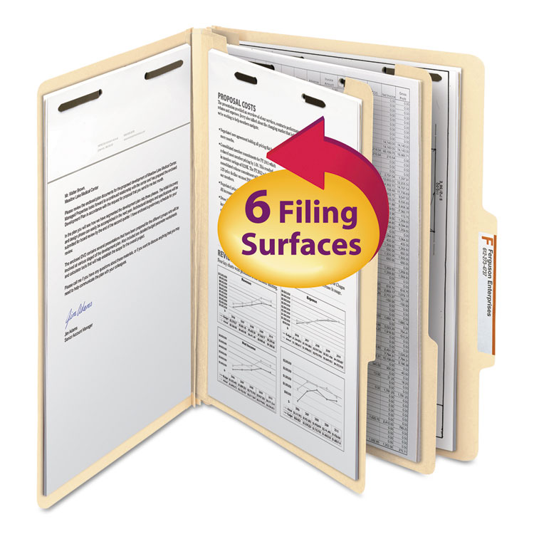 Picture of Manila Classification Folders with 2/5 Right Tab, Letter, Six-Section, 10/Box