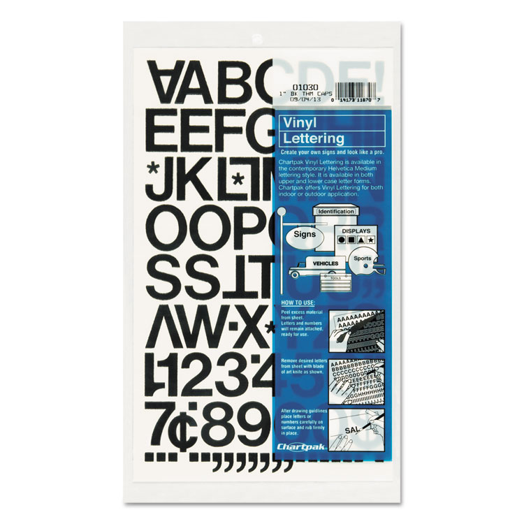 Picture of Press-On Vinyl Letters & Numbers, Self Adhesive, Black, 1"h, 88/Pack