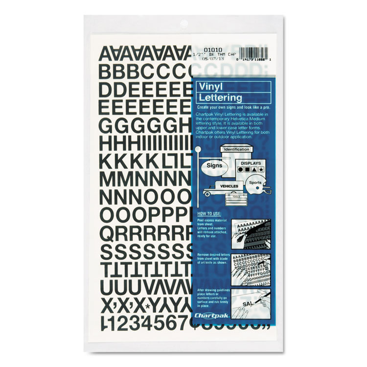 Picture of Press-On Vinyl Letters & Numbers, Self Adhesive, Black, 1/2"h, 201/Pack
