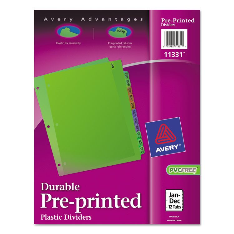 Picture of Preprinted Plastic Tab Dividers, 12-Tab, Letter