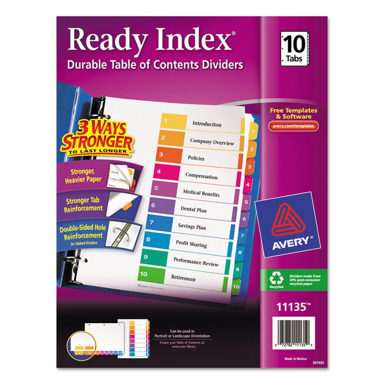 Picture of Ready Index Customizable Table of Contents Multicolor Dividers, 10-Tab, Letter