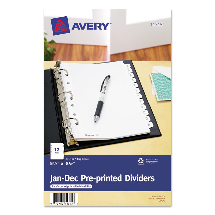 Picture of Preprinted Tab Dividers, 12-Tab, 8 1/2 x 5 1/2