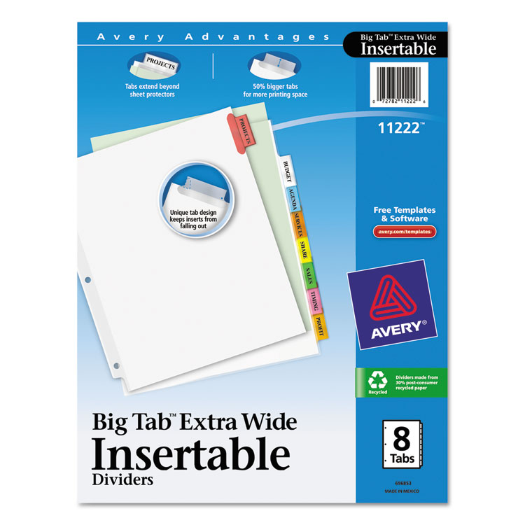 Picture of Insertable Big Tab Dividers, 8-Tab, 11 1/8 x 9 1/4