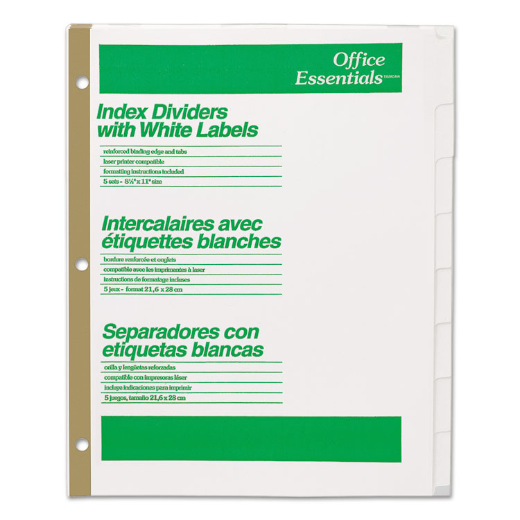 Picture of Index Dividers w/White Labels, 8-Tab, Letter, 5 Sets
