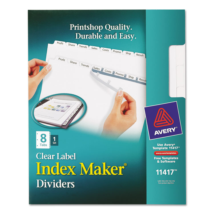 Picture of Index Maker Print & Apply Clear Label Dividers w/White Tabs, 8-Tab, Letter