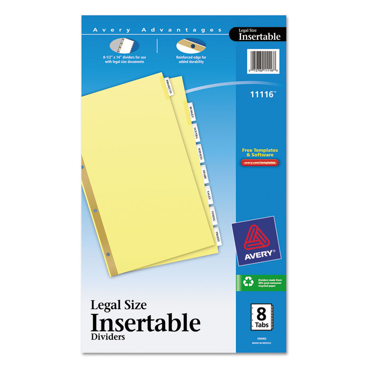 Picture of Insertable Standard Tab Dividers, 8-Tab, Legal