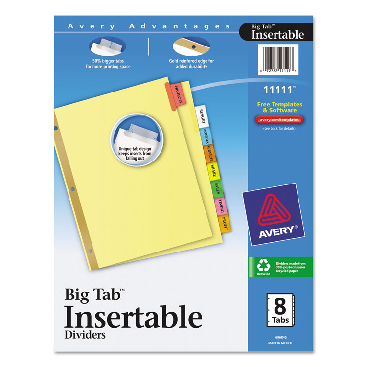 Picture of Insertable Big Tab Dividers, 8-Tab, Letter