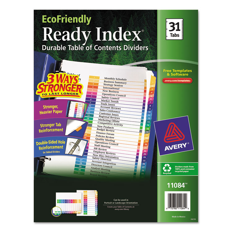 Picture of Ready Index Customizable Table of Contents Multicolor Dividers, 31-Tab, Letter