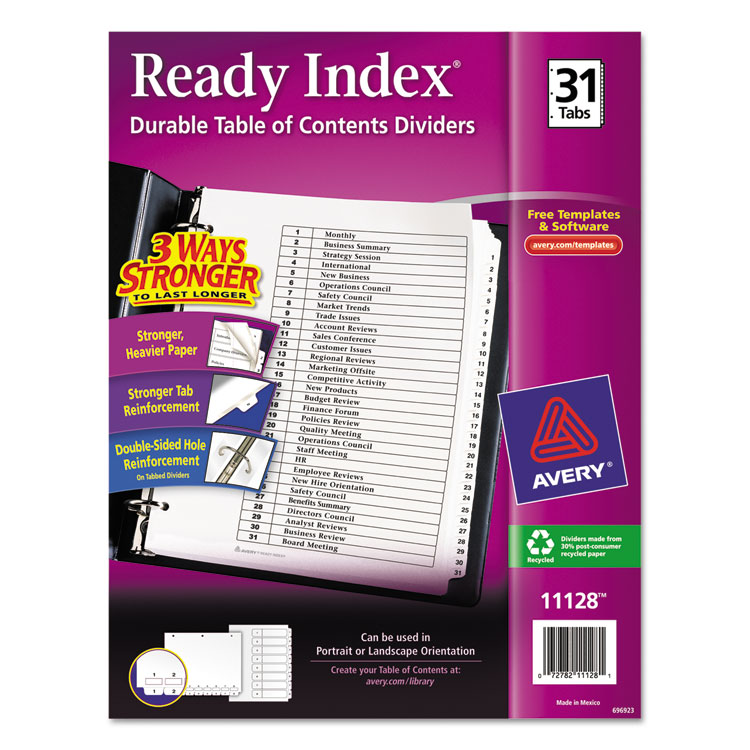 Picture of Ready Index Customizable Table of Contents Black & White Dividers, 31-Tab, Ltr