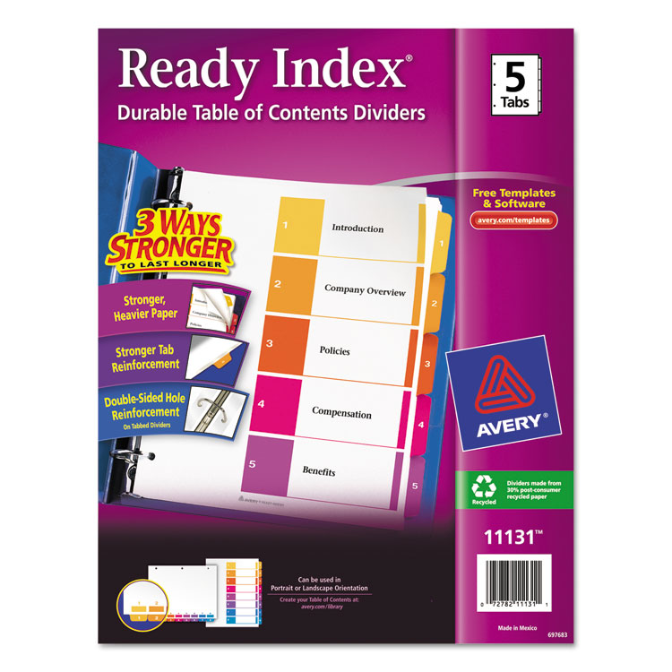 Picture of Ready Index Customizable Table of Contents Multicolor Dividers, 5-Tab, Letter