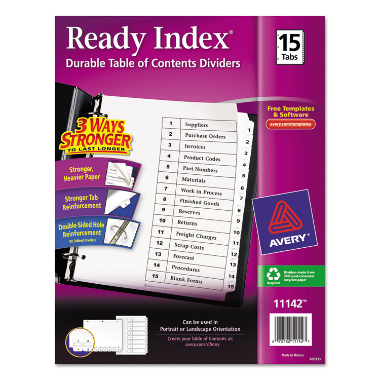 Picture of Ready Index Customizable Table of Contents Black & White Dividers, 15-Tab, Ltr