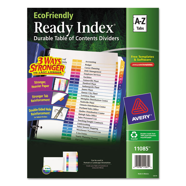 Picture of Ready Index Customizable Table of Contents Multicolor Dividers, 26-Tab, Letter