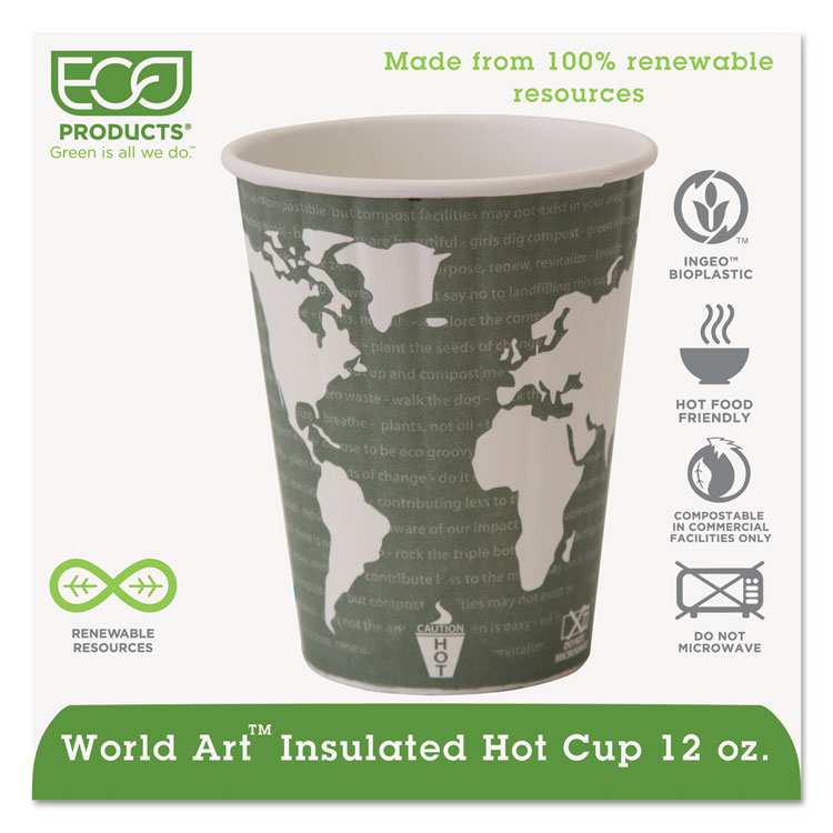 Picture of World Art Renewable & Compostable Insulated Hot Cups - 12oz., 40/pk, 15 Pk/ct