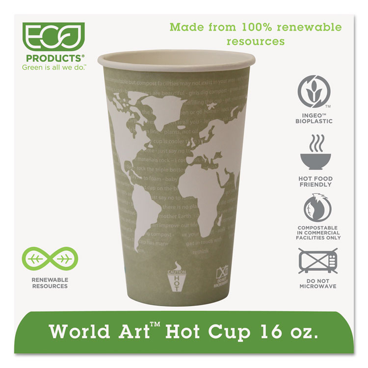 Picture of World Art Renewable Compostable Hot Cups, 16 Oz., 50/pk, 20 Pk/ct