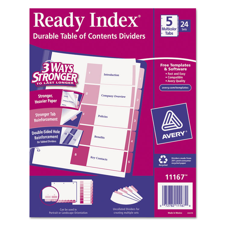 Picture of Ready Index Customizable Table of Contents Asst Dividers, 5-Tab, Ltr, 24 Sets