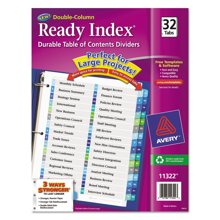 Picture of Ready Index Customizable Table of Contents Double Column Dividers, 32-Tab, Ltr