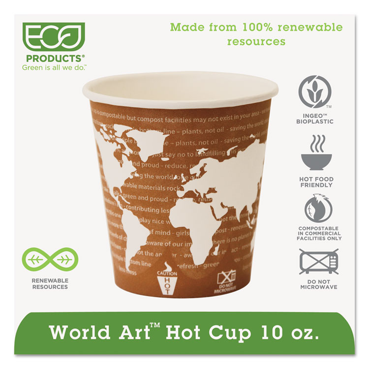 Picture of World Art Renewable Compostable Hot Cups, 10 Oz., 50/pk, 20 Pk/ct