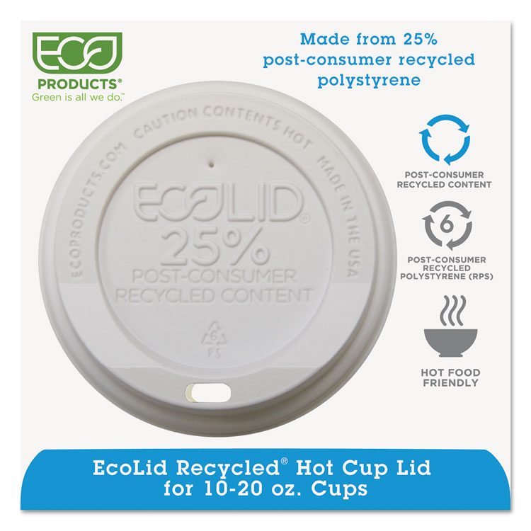 Picture of Ecolid 25% Recy Content Hot Cup Lid, White, F/10-20oz, 100/pk, 10 Pk/ct