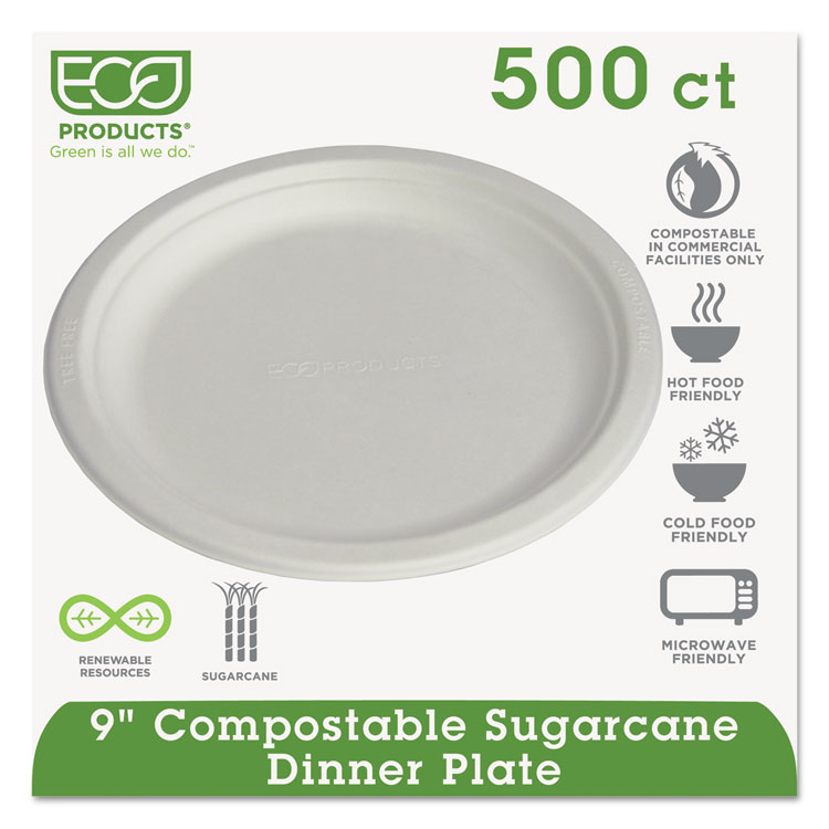Picture of Renewable & Compostable Sugarcane Plates, 9", 500/carton