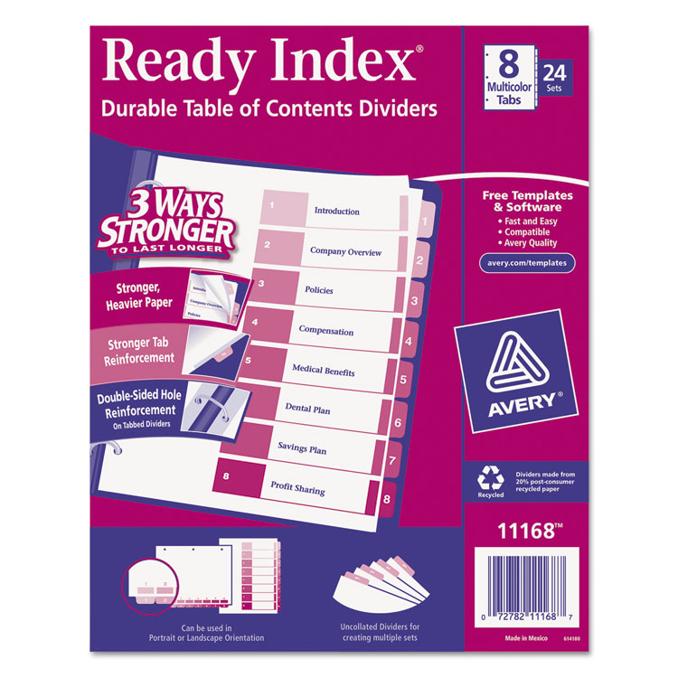 Picture of Ready Index Customizable Table of Contents Asst Dividers, 8-Tab, Ltr, 24 Sets