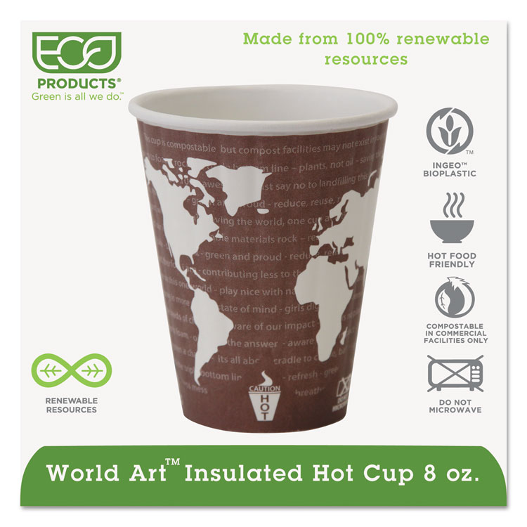Picture of World Art Renewable & Compostable Insulated Hot Cups -8oz., 40/pk, 20 Pk/ct
