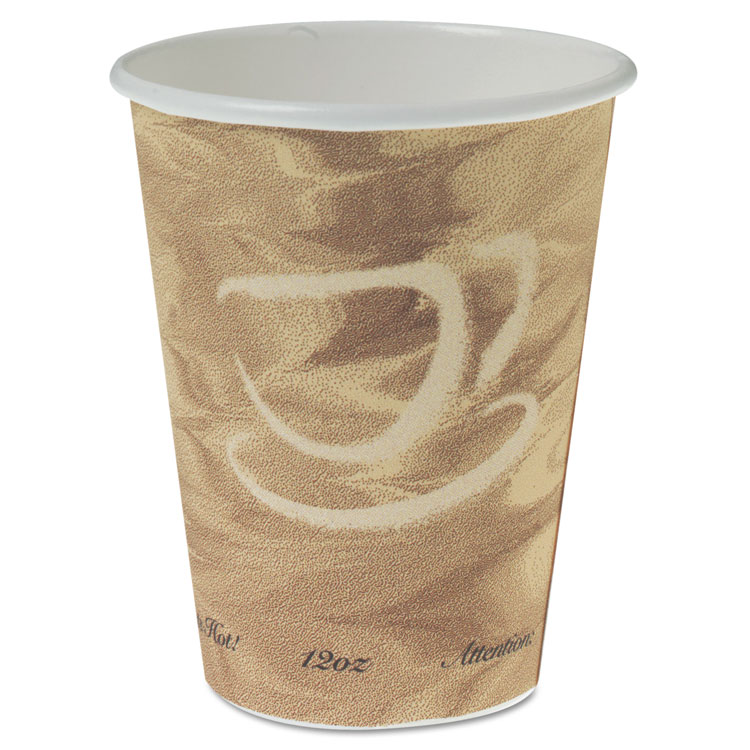 Picture of Mistique Polycoated Hot Paper Cup, 12 Oz., Printed, Brown, 50/bag