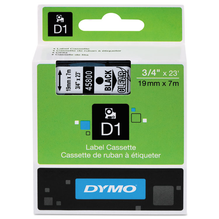 Picture of D1 High-Performance Polyester Removable Label Tape, 3/4" x 23 ft, Black on Clear