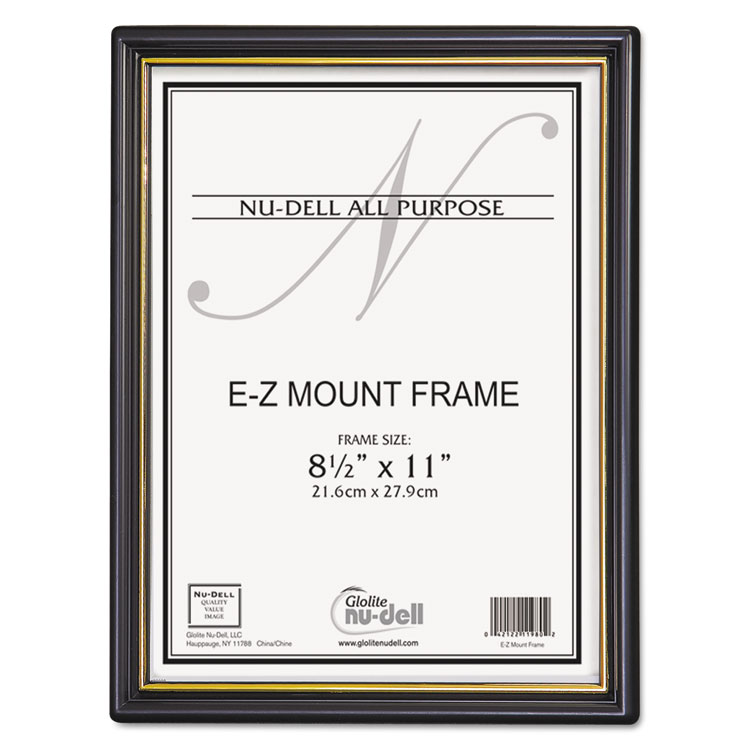 Picture of EZ Mount Document Frame w/Trim Accent, Plastic, 8-1/2 x 11, Black/Gold, 18/CT