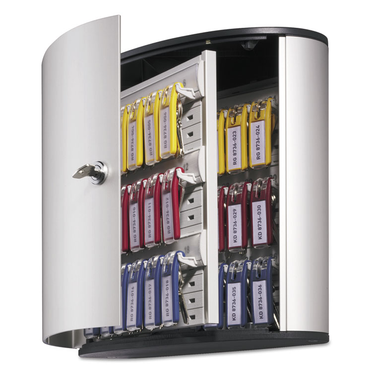 Picture of Locking Key Cabinet, 36-Key, Brushed Aluminum, Silver, 11 3/4 x 4 5/8 x 11