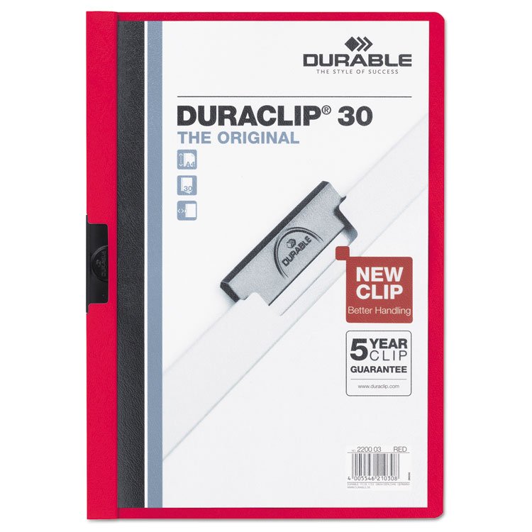 Picture of Vinyl DuraClip Report Cover w/Clip, Letter, Holds 30 Pages, Clear/Red