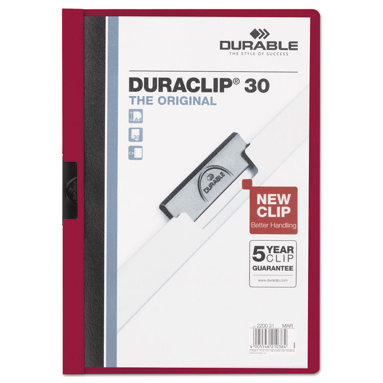 Picture of Vinyl DuraClip Report Cover w/Clip, Letter, Holds 30 Pages, Clear/Maroon