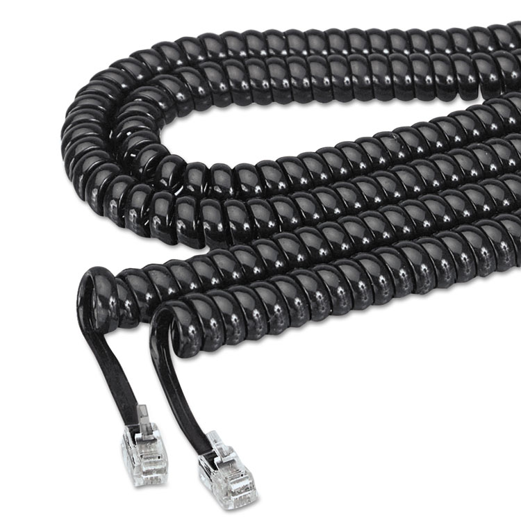 Picture of Coiled Phone Cord, Plug/Plug, 25 ft., Black
