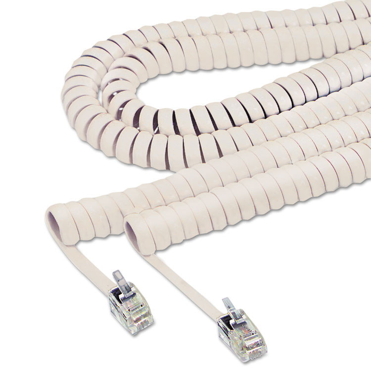 Picture of Coiled Phone Cord, Plug/Plug, 12 ft., Ivory