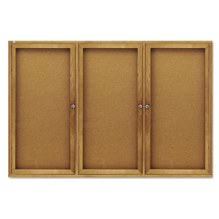 Picture of Enclosed Bulletin Board, Natural Cork/Fiberboard, 72 x 48, Oak Frame