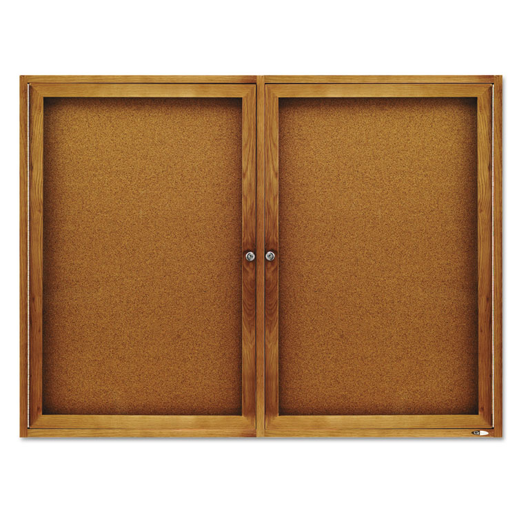 Picture of Enclosed Bulletin Board, Natural Cork/Fiberboard, 48 x 36, Oak Frame